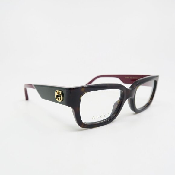 Gucci GG1666O 002 50mm Brown Tortoise/Green/Red New Women Rectangle Eyeglasses. - Picture 1 of 9